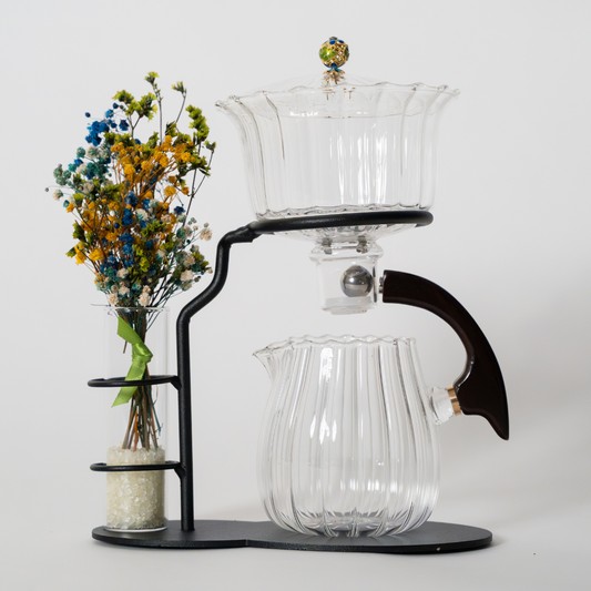 %60 off - Tetera Premium magnetica de vidrio con base para flores y 6 tazas